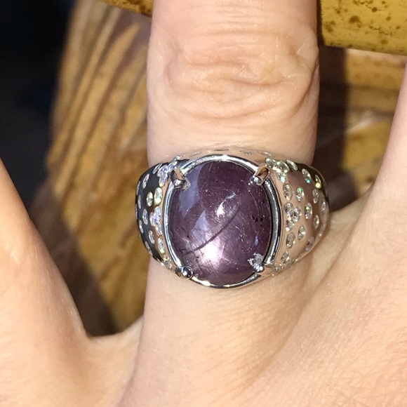 Natural Star Ruby Moissanite Sterling Silver Ring - Picture 1 of 8